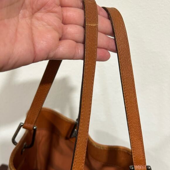 Gucci Vintage Tote Classic Beige GG Logo Canvas Orange Leather Trim Medium Size - Picture 11 of 15
